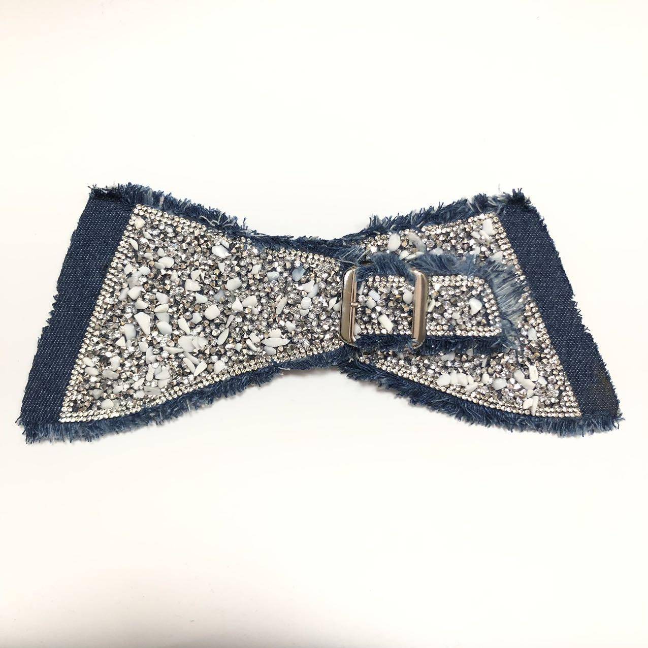 Jeans Fabric Double Buckle Bead Sandals Slippers Rhinestone Upper Y Upper Accessories Wholesale - Image 8