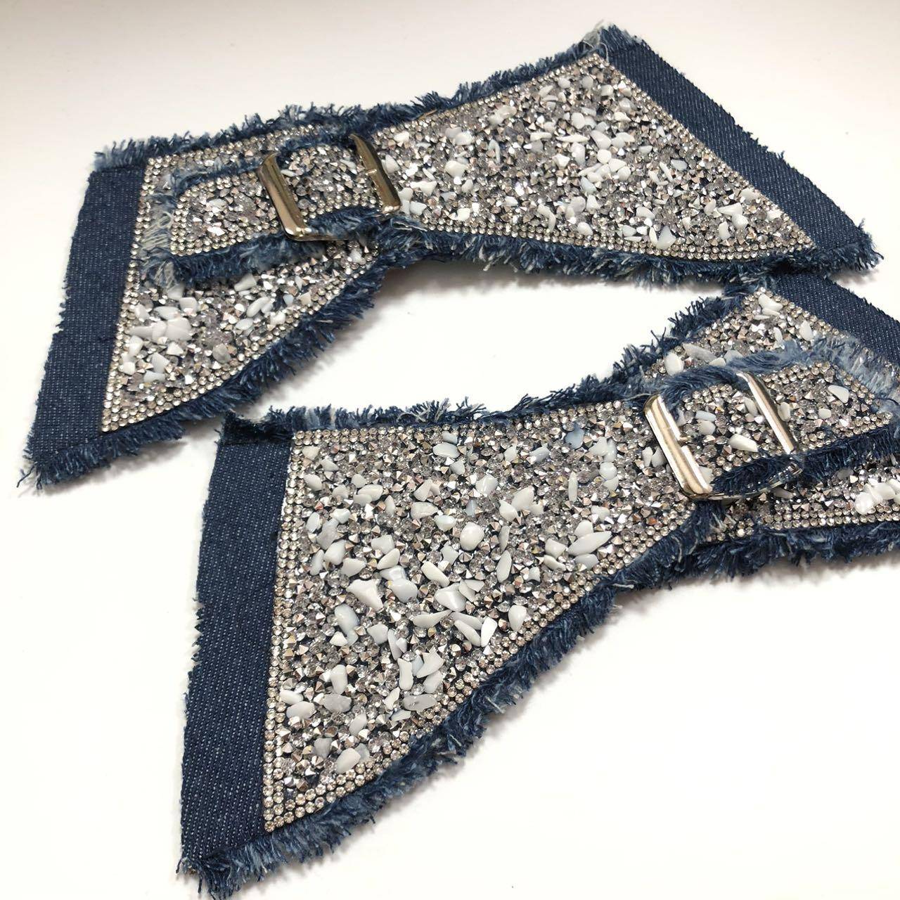 Jeans Fabric Double Buckle Bead Sandals Slippers Rhinestone Upper Y Upper Accessories Wholesale - Image 5