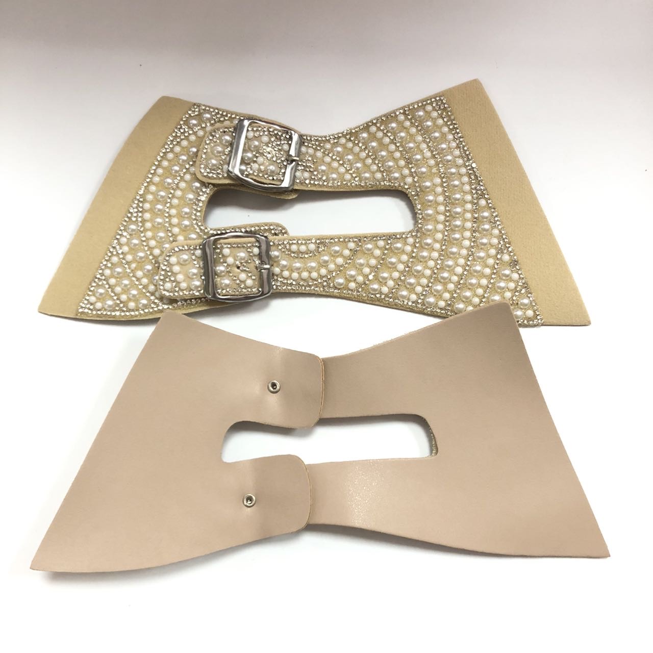 Leather Sandals Slippers Double Buckle Hot Diamond Rhinestone Beads Upper Summer Shoes Accessories