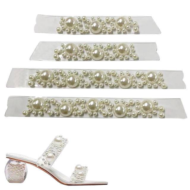 Transparent Upper High-heeled Sandals Slipper Fashion Shoe Accessory White Pearl Shoe Flower
