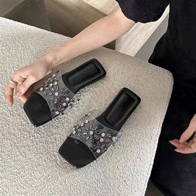 Transparent TPU Thick Rhinestone Upper Fashionable and Versatile Sandals and slippers Shoe Material - Image 5
