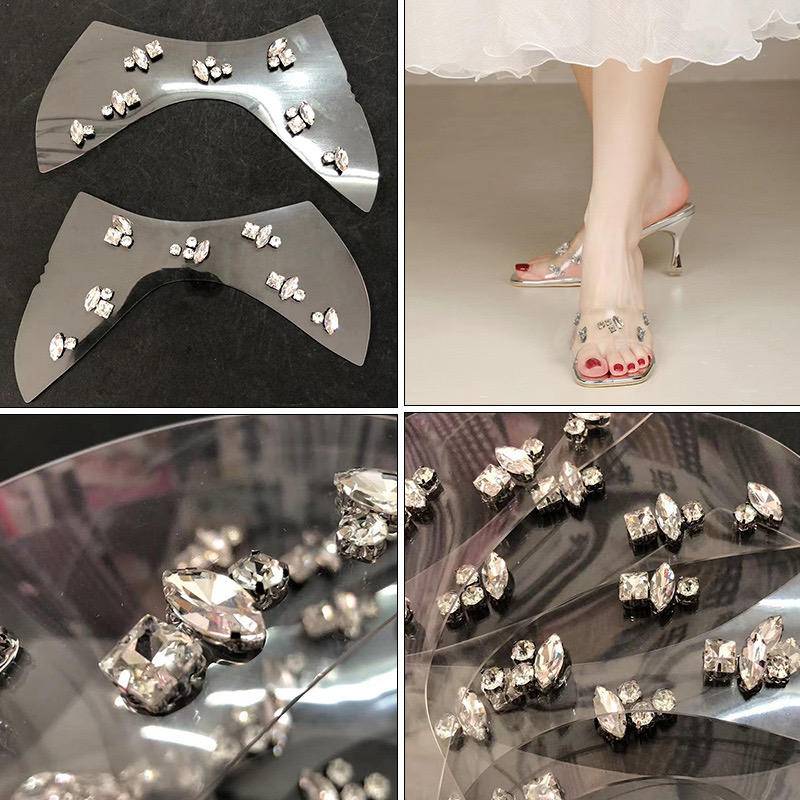 Semi-finished Pu Material Diamond Strip Hot Fix Rhinestone Webbing Strip for Lady's Sandal Upper