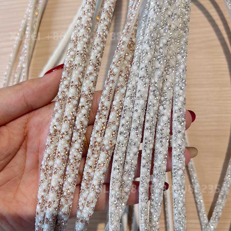 Pearl Glitter Rhinestone Round Strip – Crystal Beaded Circular Trim for Shoes, Bags Wholesale