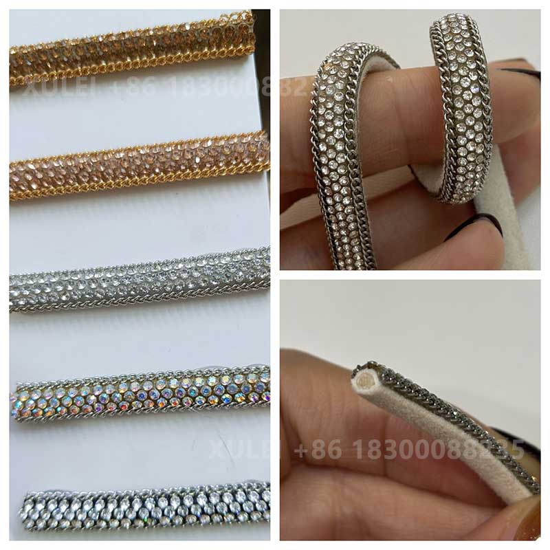 Double-Edge Chain-Trimmed Round Tube Rhinestone Rope – for Heels, Sandals & Bags Wholesale