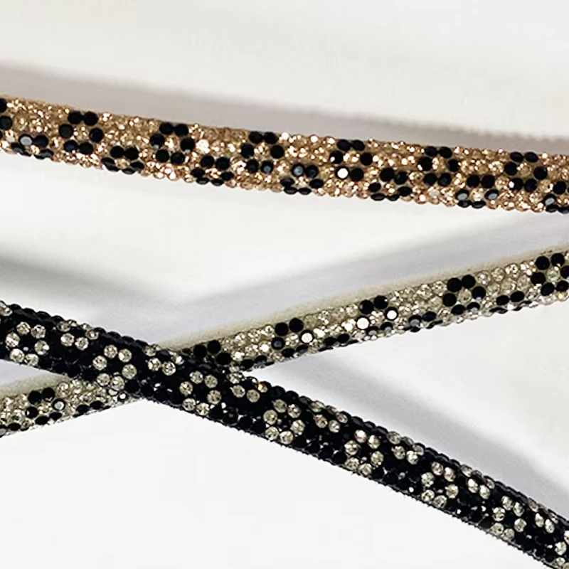 Black & Gold Alternating Round Tube Full Rhinestone Hotfix Rope – for Heels, Sandals & Bags Wholesale - Image 2